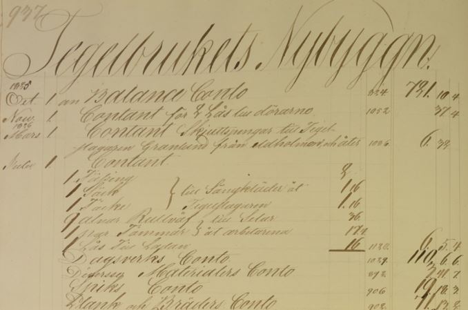 Byggandet av tegelbruket i Skinnskatteberg 1825‒1827 kan följas i brukets kapitalböcker. Bland utgiftsposterna finns också ersättning för tegelslagaren Granlunds resa till och från Skinnskatteberg samt kostnader för hans sängkläder.