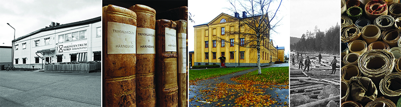 Collections of images showing both interior and exterior of the archive in Härnösand