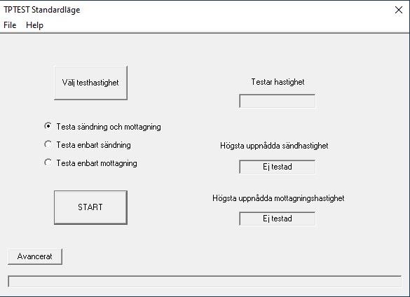 Skärmbild av dialogfönster från programmet TPtest